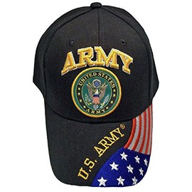 Army Black Baseball Cap US Veteran V American Flag USA Hat United States (Army Black Cap with American Flag)