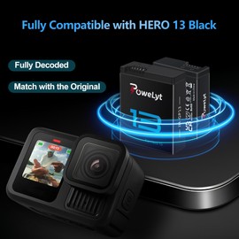 PoweLyt 3 Packs Hero 13 Batteries 3.89V 2100mAh and Portable 3 Slots Fast Battery Charger Long Lasting as Original Can Shoot Max 180 Minutes Fully Compatible with GoPro Hero 13 Black