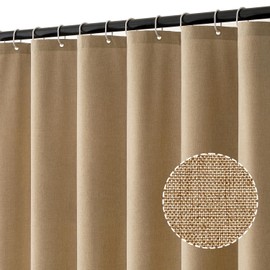 MIULEE Linen Textured Shower Curtain, 120 x 200 cm, Khaki, Heavy Hotel Luxury Polyester Waterproof Shower Curtains, Anti-Mould, Washable Fabric Bath Curtain for Bathroom with 8 Rings