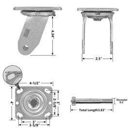 LONGRUNFORU 4" X 2" Swivel Caster Yoke, Zinc Plated Steel Bracket and 4" X 4 1/2"Plate, Heavy Duty Caster Fork- Capacity Up to 800 LBS Replacement（4 Swivel）