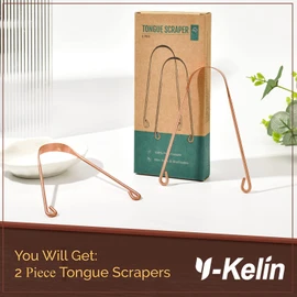 Copper Tongue Scraper Cleaner for Adult, 100% Pure Copper by Y-Kelin, Reduce Bad Breath & Easy to Use, Metal Gratte Langue