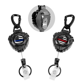 bolimoss Retractable Keychain with Belt Clip 2 Pack, Heavy Duty 360° Swivel Carabiner Key Chains, Tactical ID Badge Reels with 32” Wire Rope and Key Ring, Up to 10 oz (USA Flag)