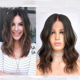 oulaer 13x6 Loose Wave Highlights 1b30 Short Bob Human Hair Wig HD Transparent Lace Front wig Brazilian Hair 14inch Ombre Black Brown Color 150% Density Short Wig Wave Pre Plucked With Baby Hair