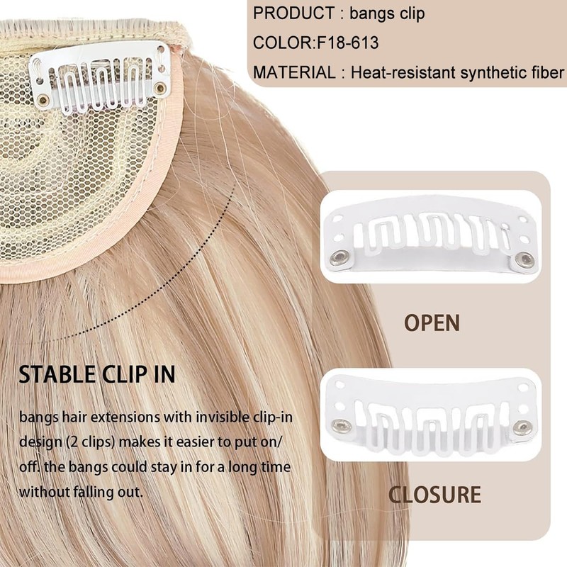 Blonde Bangs Clip in Bangs,Full Front Neat Bangs Straight Fringe
