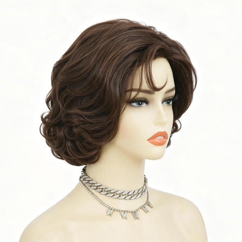 Brown 50s Short Curly Wig for Women Synthetic Costume Wig