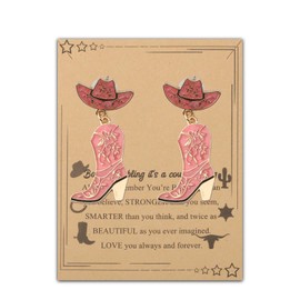 BNQL Cowgirl Hat Dangle Earrings Western Country Cowgirl Cowboy Gifts Cowgirl Jewelry Gift Western Cowgirl Boot Hat Earrings, Large, Stainless Steel, No Gemstone