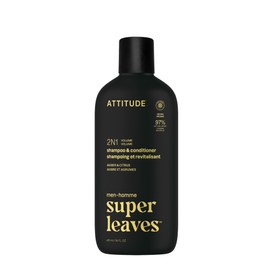 ATTITUDE Men's Shampoo and Conditioner 2-in-1, Volumizing for Thin Hair, With Rosemary and Rice Protein, 97% Natural Origin Ingredients, EWG Verified, Amber & Citrus, 14 Fl Oz