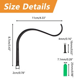 MOROBOR Iron Plant Hanger, 4pcs 4.5" Wall Hanging Basket Bracket Plant Hooks for Lantern Planter Bird Feeders Wind Chimes Flower Hanger (Black)