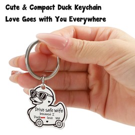 XgiftCreat Valentines Keychain Gifts for Wife - Drive Safe Wife I Love You, Keyring Key Chain Birthday Valentine’s Day Funny Heartwarming Gifts for Her Women Wife from Husband
