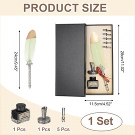 PATIKIL Feather Quill Pen Set, 1 Set Vintage Feather Calligraphy Pen Fountain Dip Pen Set with Ink, Pen Holder and Replacement Nibs for Beginner Writer Writing Gift, Mint Green