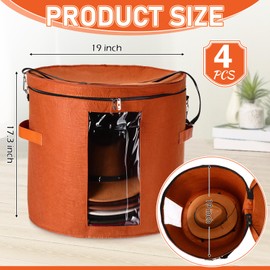 Suzile 4 Pcs Hat Boxes Oversized Round Cowboy Hat Storage Box for Women Men 19" x 17" Cowboy Large Felt Organizer Bag Baseball Cap Container with Dustproof Lid for Clothes Case Travel Gift(Red Brown)