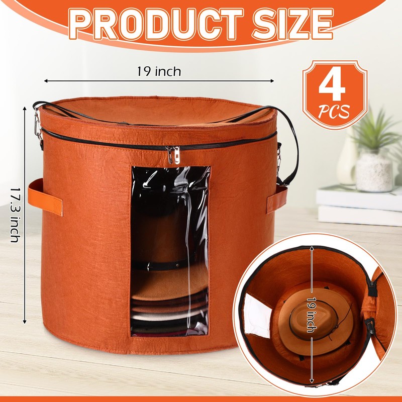 Suzile 4 Pcs Hat Boxes Oversized Round Cowboy Hat Storage