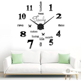 FERRISA Frameless DIY Wall Clock, 3 in 1 Large 3D Frameless Wall Clock 47 Inch, 3D DIY Wall Clock for Living Room Bedroom Office Decor Wall Decor(Black):_Dark Black