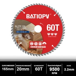 BATIOPV Circular Saw Blade 165 x 20 mm x 60 Teeth 3-Piece (for Wood, Chipboard, Plywood, Hardwood, etc.) Saw Blade 165 x 20 Compatible with Dewalt Makita Bosch Saw Blades for Wood Cutting