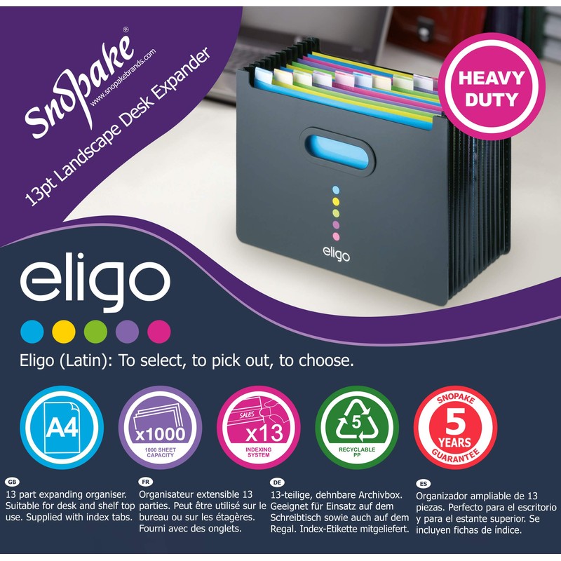 Snopake A4 Eligo Landscape Desk Expander/Organiser 13-Part – Black [Pack