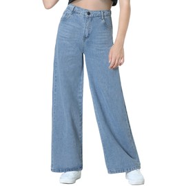 EXARUS Girls Wide Leg Jeans Denim Pants Baggy High Waisted Teen Casual Straight Loose Fit with Pockets Kids Dark Blue 14Y