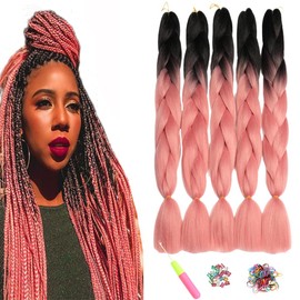 Showjarlly 5 Pieces Ombre Jumbo Braid Synthetic Hair 24 Inch 500 g Kanekalon Hair Braiding Extensions for Crochet Twist Braiding Hair