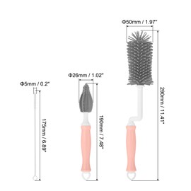 uxcell 3 in 1 Silicone Bottle Cleaning Brushes, 360 Degree Rotation Long Curved Handle Water Bottles Cleaner Kits, Straw Cleaning Brushes for Milk Bottles, Cups (Gray)