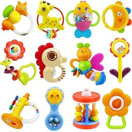 MOONTOY 12pcs Baby Rattles for Babies 0-6 Months Teething Toys 3-6 Months, Newborn Infant Teethers Baby Toys 6-12 Months, Montessori Baby Easter Baske