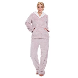 Istylish Womens Fluffy Pajama Sets Fleece Women's Fuzzy Loose Plush Sleepwear 2 Piece Sherpa Loungewear Set (Shimmer Pink L)