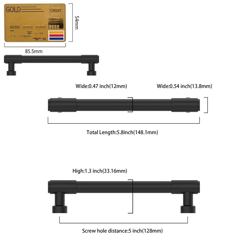 Amerdeco 10 Pack Matte Black Cabinet Pulls 5 Inch(128mm) Hole