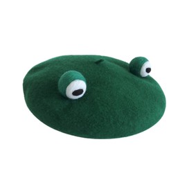 Kawaii Funny Frog Berets Hat Christmas Green Cap Winter Warm Women Girls Gift French Style (kawaii green frog)