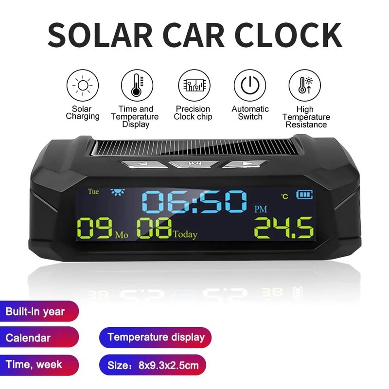BGFAVCV Car Solar Digital Clock with LCD Time Date In-Car