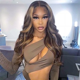 Long Lace Front Deep Wavy Wig for Women Synthetic Wig with Highlights 28 Inch Middle Part Long Loose Wavy Synthetic Curly Wig for Daily Use NTPDHL1B/8/26R