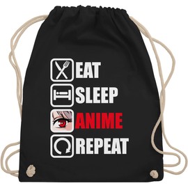 Shirtracer - Gym Bag Backpack - Gifts - Eat Sleep Anime Repeat - Manga Japan, 1 black