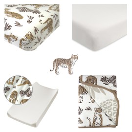 HonestBaby 7-Piece and 5-Piece Sweet Dreams Nursery Gift Set 100% Organic Cotton for Infant Baby Boys, Girls, Unisex, Tiger Cub, One Size