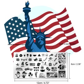 SILPECWEE 6 Pieces 4th of July Nail Stamping Plate Independence Day Nail Stamp Patriotic American Nail Design Stamp Stencils Nail Art Template Nail Art Stamping Kit Nail Art Tools