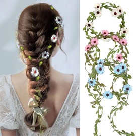 3Pcs Flower Crown, Fairy Headband Fairy Crown Floral Wreath Headband Bohemian Style for Women Girls Holiday Wedding Birthday Floral Garland Hair Accessories