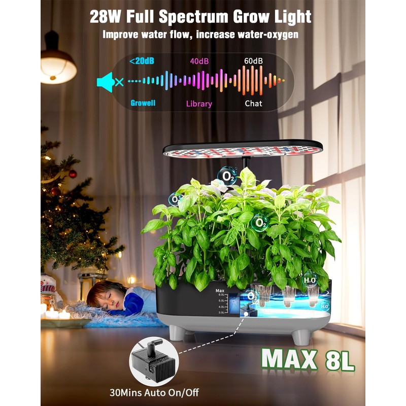 Hydroponics Growing System Kit, 16 Pods Indoor Garden with 28W