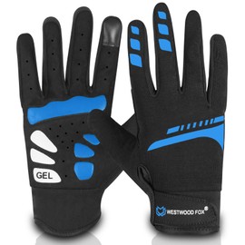 WESTWOOD FOX Cycling Gloves for Men Women, Full Finger, Anti-slip Touchscreen Breathable Mountain Bike Gloves for MTB Riding, BMX, ATV,Road Racing,Bicycle.Climbing and Outdoor Sports (Blue, M)