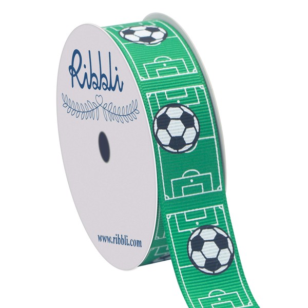 Ribbli Grosgrain Soccer Craft Ribbon,7/8-Inch x 10-Yard,Green/White/Black