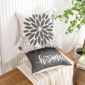 AwzyGous Cushion Covers Grey Modern Dahlia Flowers Cushion Cover 40 x 40 cm Sofa Cushion Decorative Cushion Couch Cushion Decorative Cushion for Sofa Couch Living Room Balcony Patio Bedroom Outdoor