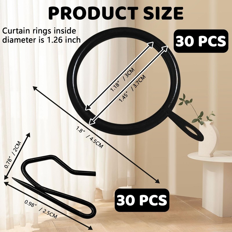 KAHIT 30 Pack Curtain Hooks for Drapes and 30 Pack