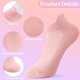 Guiqulai 6 Pairs Non-Slip Pilates Yoga Grip Socks for Women, Cotton Athletic Ankle Socks for Ballet Dance Hospital Sport, Size 5-9