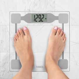 Thinner by Conair Scale for Body Weight, Digital Bathroom Scale in Clear Tempered Glass