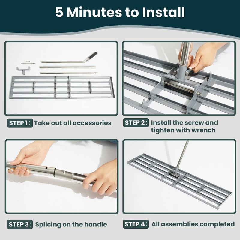 Dremmt Lawn Leveling Rake 30x10 inch, (Professional-Grade) Lawn Leveler Tool