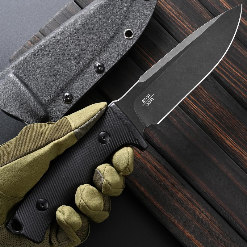 ST37 Fixed Blade Knife Black Stonewashed DC53 Steel Blade Two