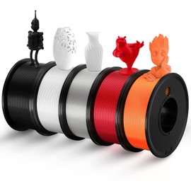 3D Printer Filament PLA 1.75mm 3-D Printing Materials 5 Color Bundle Print Filimate 1.75 mm White Black Clear Red Orange Filiment1.75 Accuracy ±0.02mm Fillament Spool Vacuum Pack 250G X 5 Roll