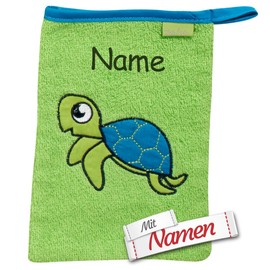 Children's Turtle Wash Mitt Turtle Embroidered with Name, Boy Girl Baby Toddler Wash Cloth for Bathing, Gift for Birth, Christening, Easter, Santa Claus