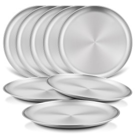HaWare 8-Piece 18/8 Stainless Steel Kids Plates, 8 Inches Metal Dinner Plates for Toddler Children, Round Serving Plates for Feeding Camping, Non-Toxic Dishes, Shatterproof & Reusable, Dishwasher Safe