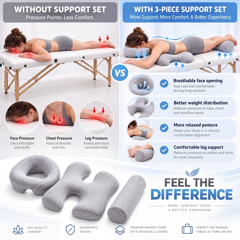 Face Down Massage Pillow Set with Breast and Leg Support