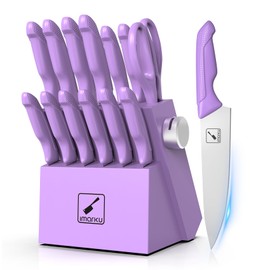 imarku® Kitchen Knife Set, Sharp Knives Set with Built-in Sharpener, Stainless Steel Block Knife Set and Non-Slip Ergonomic Handle, Dishwasher Safe, 14 PCS Professional Knife Set for Gift, Lavender