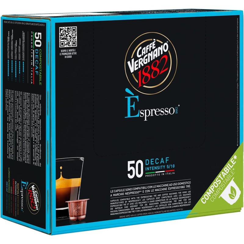 Caffè Vergnano 1882 Èspresso Decaffeinato, compostable Nespresso® compatible capsules -