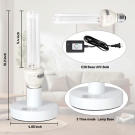 25 Watts UVC Sanitizer Lamp with Ozone UVC Light Bulb with Base and 3-Gear Timer 185nm Wavelength UV Light for Bedroom/Closet/Kitchen/Bathroom E26 Base 110V CTUV-25