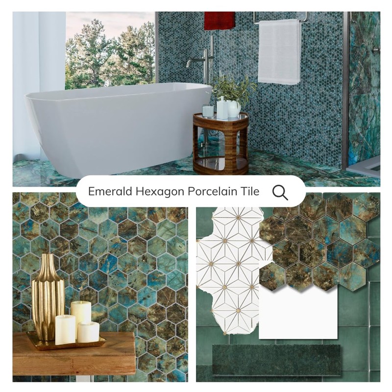 Tenedos HTC163 Green Emerald Hexagon Porcelain Mosaic Tile – Vibrant