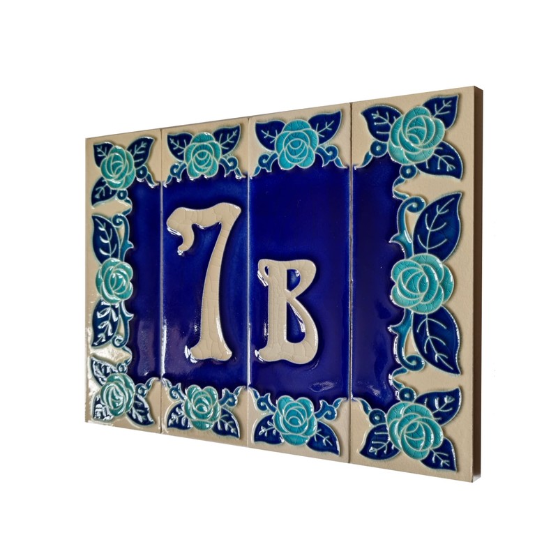 Phosphorescent Hand Painted Italian Ceramic Number & Letter Tiles Rose
